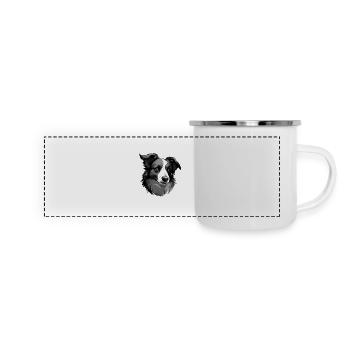 Portrait de chien Border Collie - Mug panoramique émaillé - blanc - Devant
