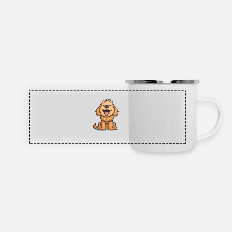 Cockapoo | Cartoon Artwork - Panorama Emaille-Tasse - Weiß