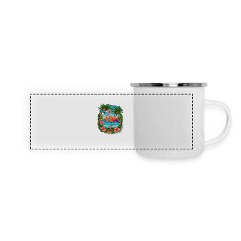 Tropical Flamingo Summer Vibes Beach Scene - Panorama Emaille-Tasse - Weiß - Vorne