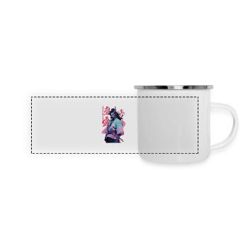 Samurai Oni Yokai Aesthetic Vaporwave Style - Panorama Emaille-Tasse - Weiß - Vorne