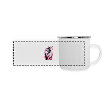 Oni Samouraï Vaporwave Esthétique Démon Japonais - Mug panoramique émaillé - blanc - Devant
