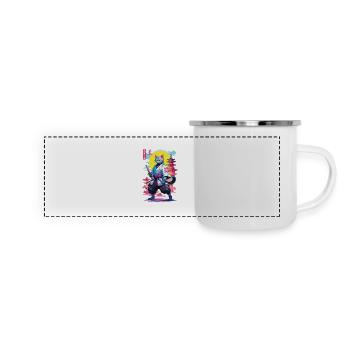 Conception esthétique Samurai Cat Vaporwave - Mug panoramique émaillé - blanc - Devant