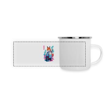 Kitsune Samurai Fox Esthétique Style Vaporwave - Mug panoramique émaillé - blanc - Devant