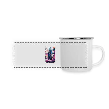 Oni Skeleton Samurai & Vaporwave Design esthétique - Mug panoramique émaillé - blanc - Devant