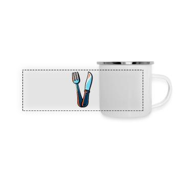 Couteau à couverts fourchette coloré - Mug panoramique émaillé - blanc - Devant