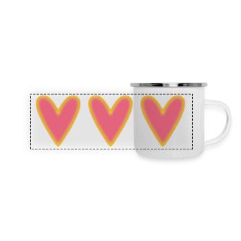 HERZ. HERZ. HEILIGER VALENTINSTAG. LIEBE. LIEBE. WEIHNACHTEN - Panorama Emaille-Tasse - Weiß - Vorne