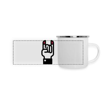 Signe des cornes du diable à la main / Horns main - Mug panoramique émaillé - blanc - Devant