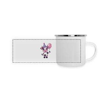 Bande dessinée d’anniversaire de vache - Mug panoramique émaillé - blanc - Devant