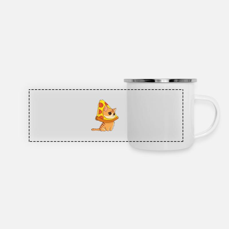 Chat et Pizza - Mug panoramique émaillé - blanc