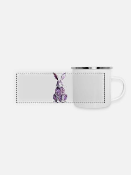 Hase - Osterhase im Scherenschnitt - Panorama Emaille-Tasse - Weiß