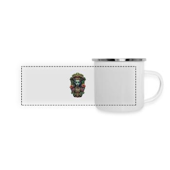 Tiki / Hawaï / Tropical / Île / Culture / Logo - Mug panoramique émaillé - blanc - Devant