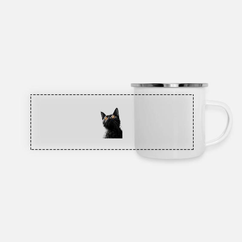 Schwarze Katze Peter - Panorama Emaille-Tasse - Weiß