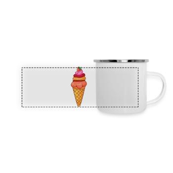 Eis Speiseeis Eiskrem Eiscreme Kugeleis Eisbecher - Panorama Emaille-Tasse - Weiß - Vorne