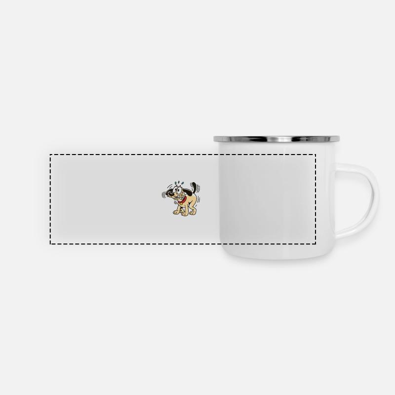 Dessin animé drôle de pose de caca de chien et d’humour de chiot - Mug panoramique émaillé - blanc