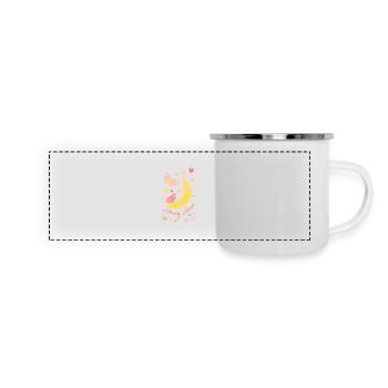 Lune de miel avec fleurs de coeur de lune et papillons - Mug panoramique émaillé - blanc - Devant