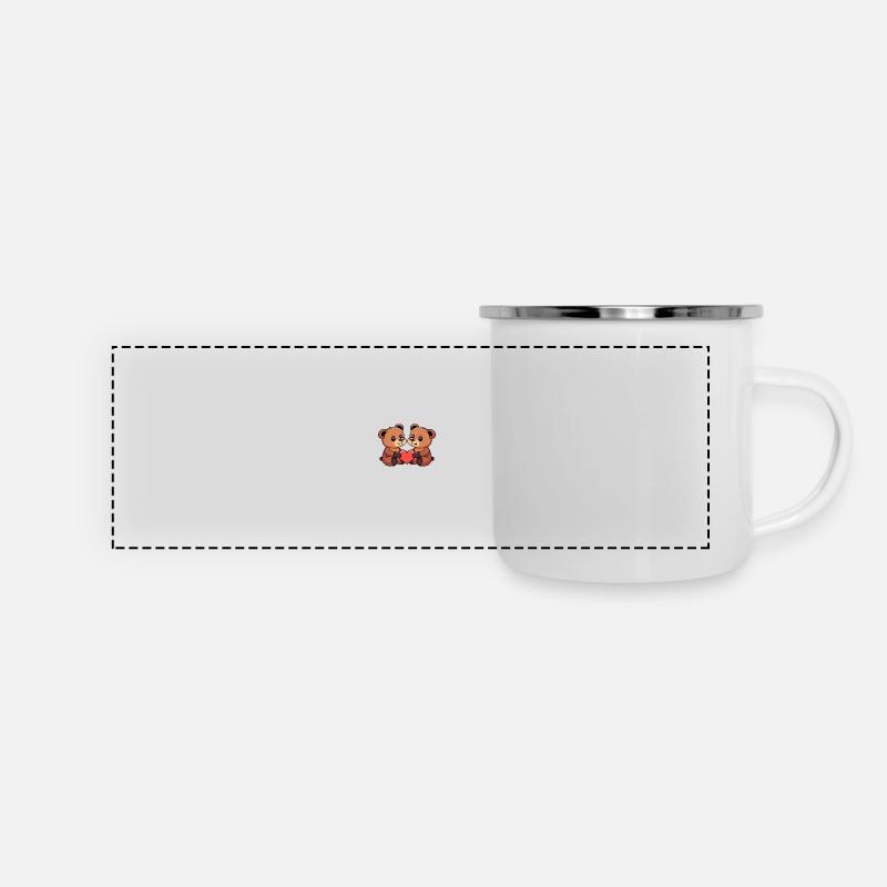 Bär Paar Valentinstag - Panorama Emaille-Tasse - Weiß