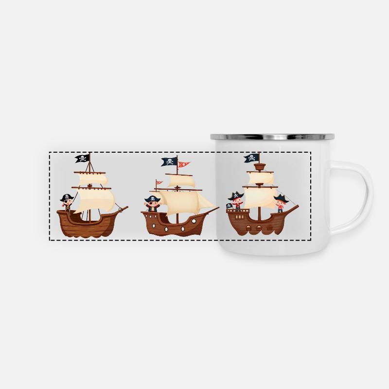 Child pirates on pirate ship - Panoramic Camper Mug - white