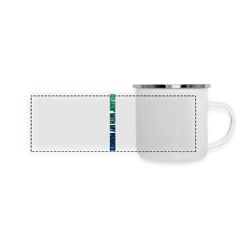 Relaxin' With My Bunnies – Neon-Style mit entspanntem Touch - Panorama Emaille-Tasse - Weiß - Vorne