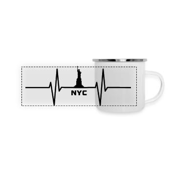Herzschlag mit New York Freiheitsstatue - Panorama Emaille-Tasse - Weiß - Vorne