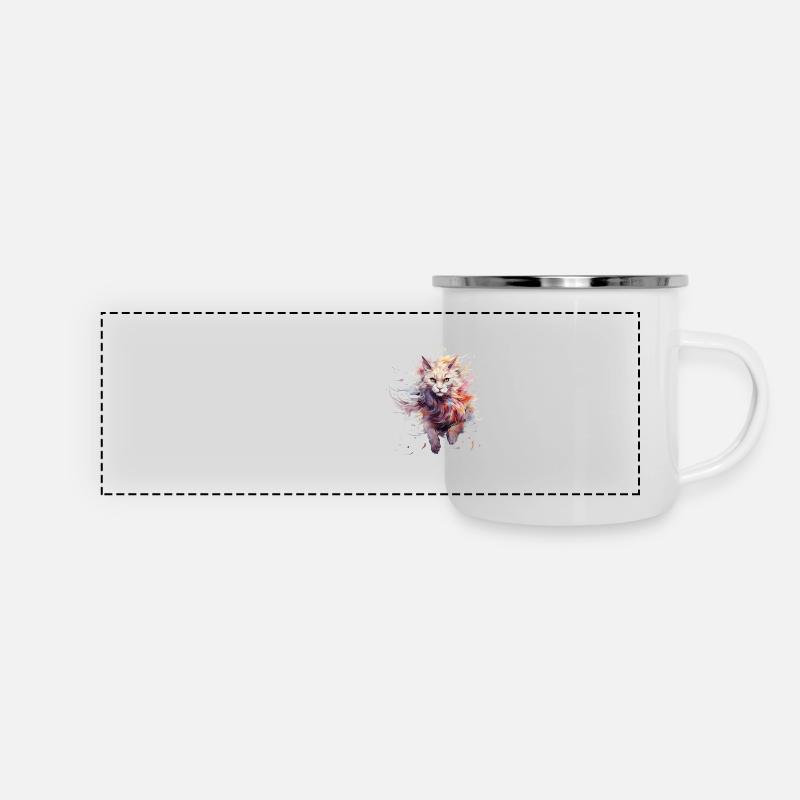 Furchtlose Katze - Panorama Emaille-Tasse - Weiß