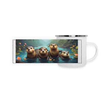 Otterfamilie Fischotterfamilie Otterbande - Panorama Emaille-Tasse - Weiß - Vorne
