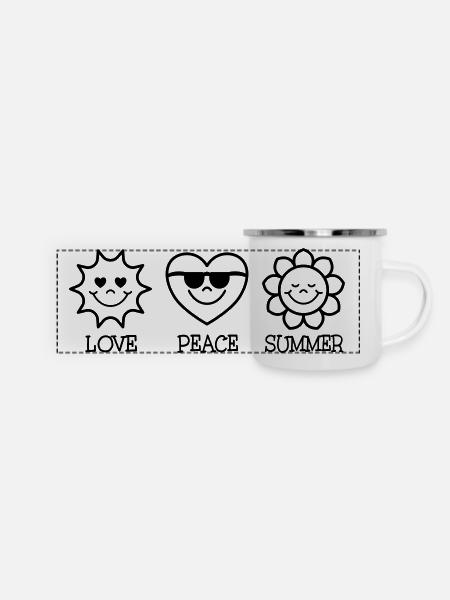 Love Peace Summer - Panorama Emaille-Tasse - Weiß