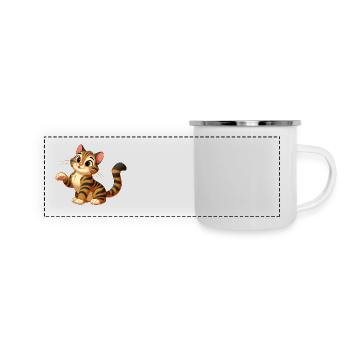 Katze Tiger 3 - Panorama Emaille-Tasse - Weiß - Vorne