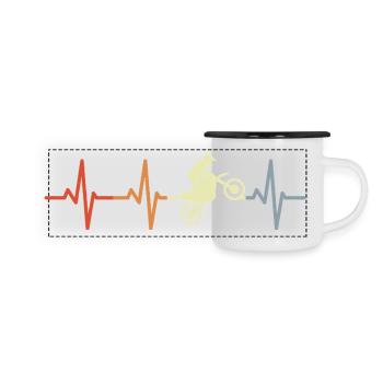 Herzlinie Motocrossfahrer - Panorama Emaille-Tasse - Weiß/Schwarz - Vorne