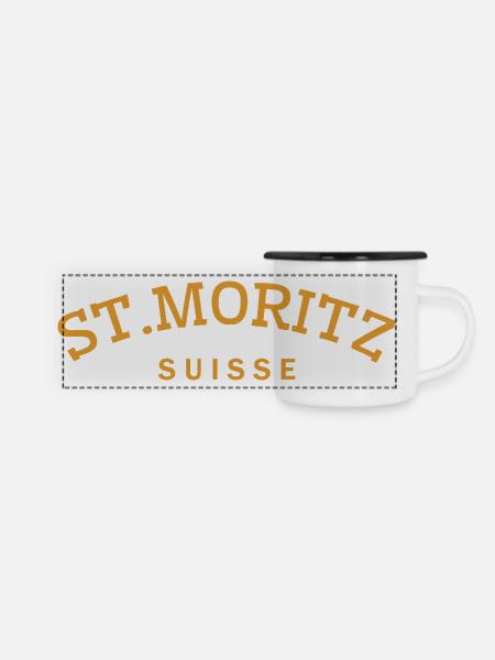 St. Moritz - Suisse - Schweiz - Swiss - Panorama Emaille-Tasse - Weiß/Schwarz