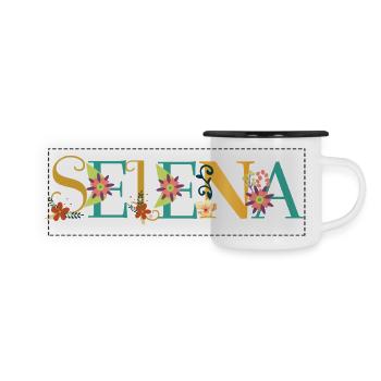 SELENA Name Art With Flowers Embroidered - Panoramic Camper Mug - white/black - Front