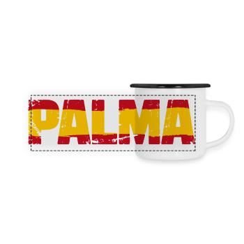 Palma Flagge Spanien - Panorama Emaille-Tasse - Weiß/Schwarz - Vorne