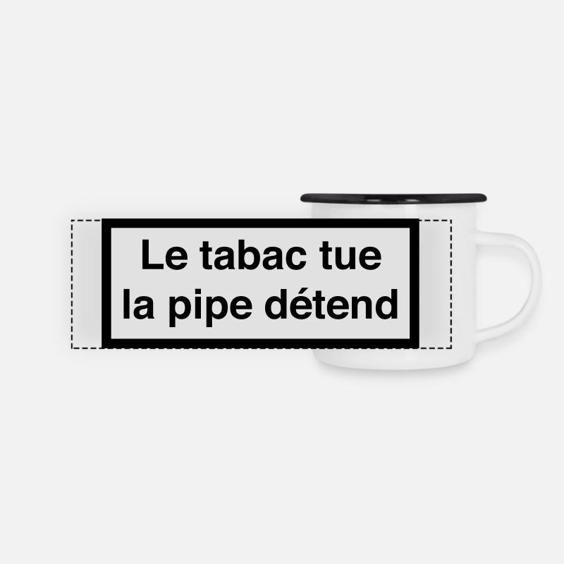 Tabak tötet, Rohr entspannt :) - Panorama Emaille-Tasse - Weiß/Schwarz