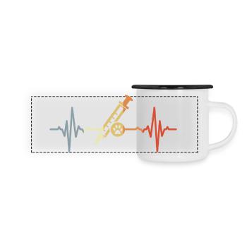 Tiermedizin Spritze EKG - Panorama Emaille-Tasse - Weiß/Schwarz - Vorne