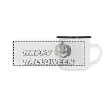HAPPY HALLOWEEN - Panorama Emaille-Tasse - Weiß/Schwarz - Vorne