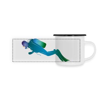 Diver silhouette in blue-green tones - Panoramic Camper Mug - white/black - Front