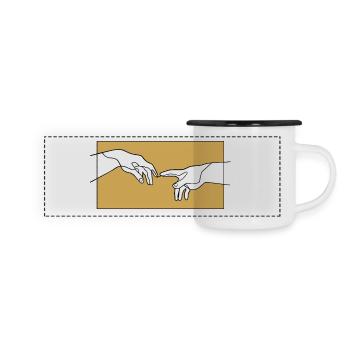 Kreation von Adam-Händen, Michelangelo-Inspiration - Panorama Emaille-Tasse - Weiß/Schwarz - Vorne