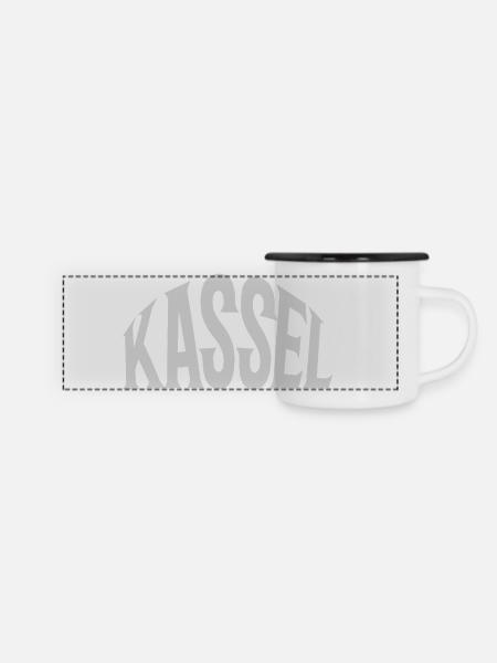 Kassel - Panorama Emaille-Tasse - Weiß/Schwarz