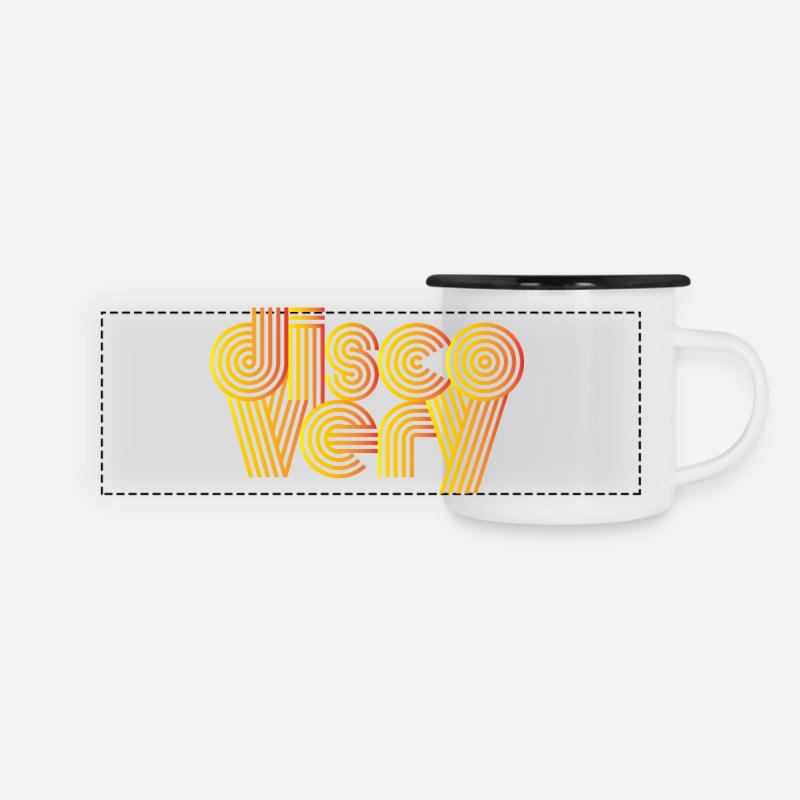 Disco Very Retro Linien - Panorama Emaille-Tasse - Weiß/Schwarz
