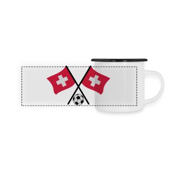 Schweizer Fussball Flagge - Panorama Emaille-Tasse - Weiß/Schwarz - Vorne