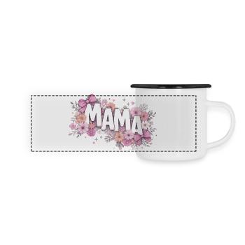 MAMA Fleurs Pastels et Nœuds Roses | Style Chic - Mug panoramique émaillé - blanc/noir - Devant