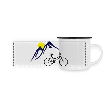 Fahrrad, Berge und Sonne - Panorama Emaille-Tasse - Weiß/Schwarz - Vorne