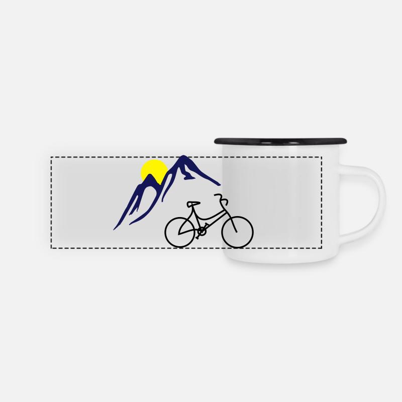 Fahrrad, Berge und Sonne - Panorama Emaille-Tasse - Weiß/Schwarz