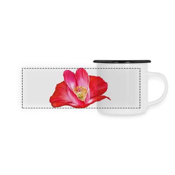 Rote Mohnblume in Herzform - Panorama Emaille-Tasse - Weiß/Schwarz - Vorne