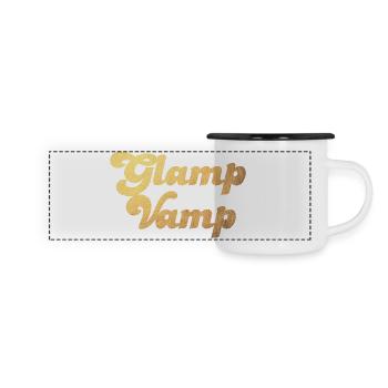 Glamp Vamp Gold Glamping Camping Luxus cool Camper - Panorama Emaille-Tasse - Weiß/Schwarz - Vorne