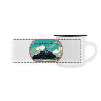 Illustration en bleu et vert du Mont Saint Michel - Mug panoramique émaillé - blanc/noir - Devant