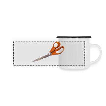 Orange Schere - Panorama Emaille-Tasse - Weiß/Schwarz - Vorne