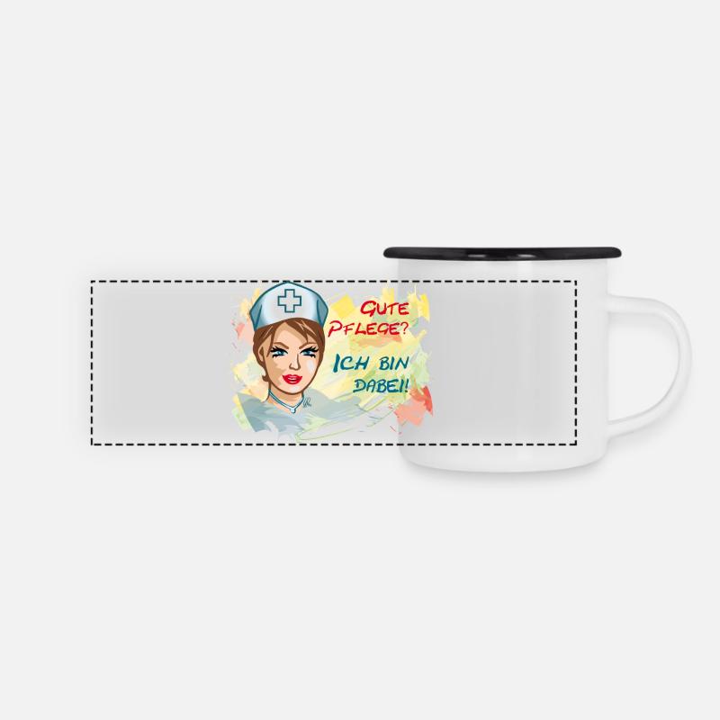 Nurse Gute Pflege? Ich Bin Dabei - Panorama Emaille-Tasse - Weiß/Schwarz