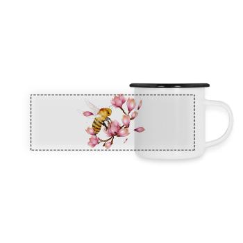 flying bee with magnolias hand drawn - Panoramic Camper Mug - white/black - Front