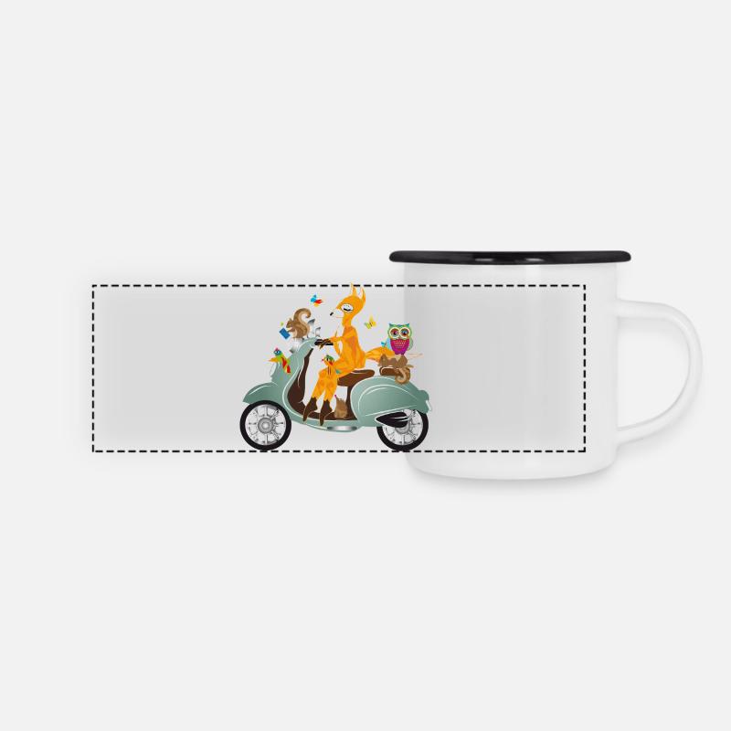 Animaux de la forêt en balade – Scène imaginative - Mug panoramique émaillé - blanc/noir