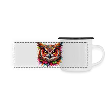 Eule - Panorama Emaille-Tasse - Weiß/Schwarz - Vorne